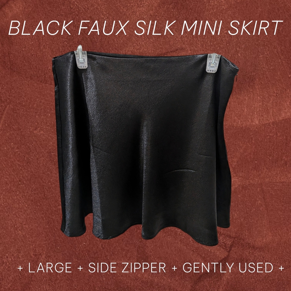 Double Zero Black Faux Silk Mini Skirt